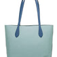 COACH Kia Medium Aqua Multi Colorblock Pebbled Leather Tote Bag Handbag