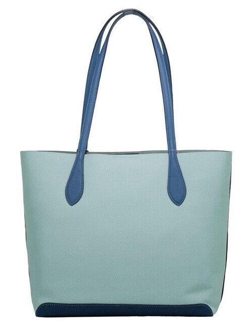 COACH Kia Medium Aqua Multi Colorblock Pebbled Leather Tote Bag Handbag