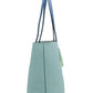 COACH Kia Medium Aqua Multi Colorblock Pebbled Leather Tote Bag Handbag