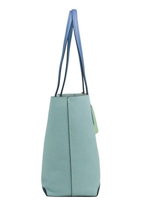 COACH Kia Medium Aqua Multi Colorblock Pebbled Leather Tote Bag Handbag