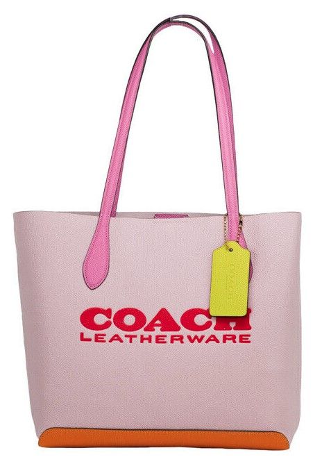 COACH Kia Medium Carnation Colorblock Pebbled Leather Tote Bag Handbag Pink