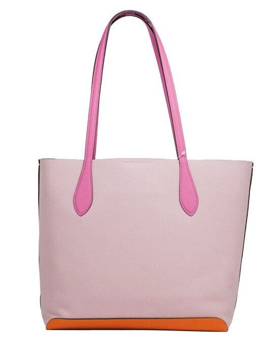 COACH Kia Medium Carnation Colorblock Pebbled Leather Tote Bag Handbag Pink