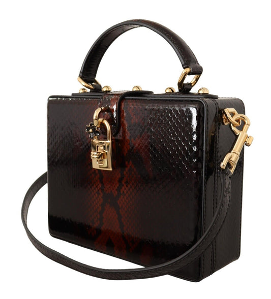 Dolce & Gabbana Elegant Bordeaux & Black Python Leather Crossbody Bag