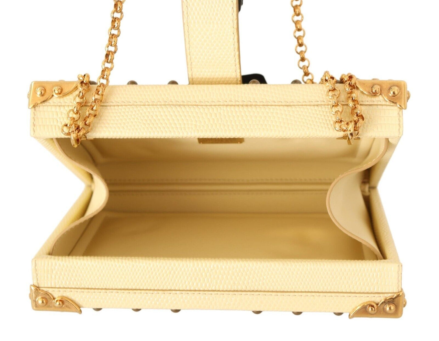 Dolce & Gabbana Chic Yellow Box Clutch with Heart Twist