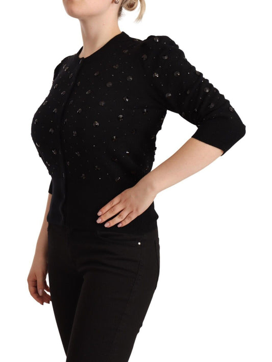 Dolce & Gabbana Elegant Black Cashmere Crystal Cardigan