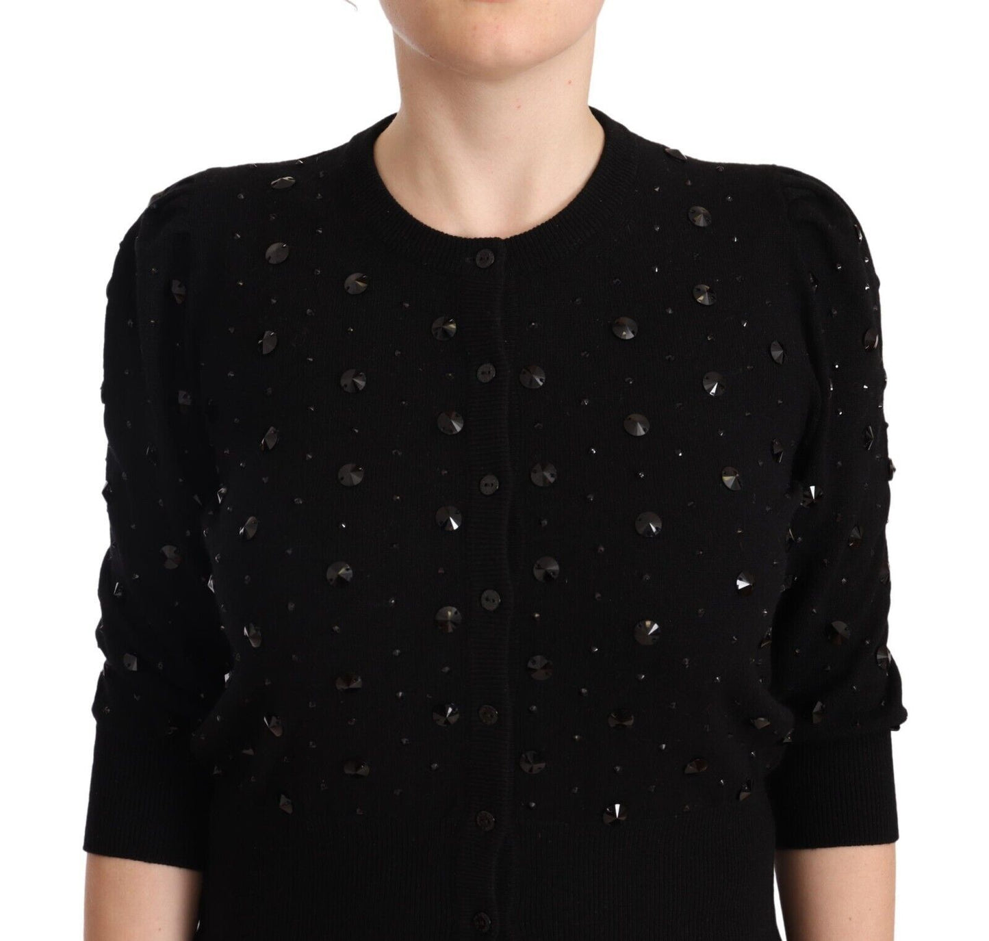 Dolce & Gabbana Elegant Black Cashmere Crystal Cardigan