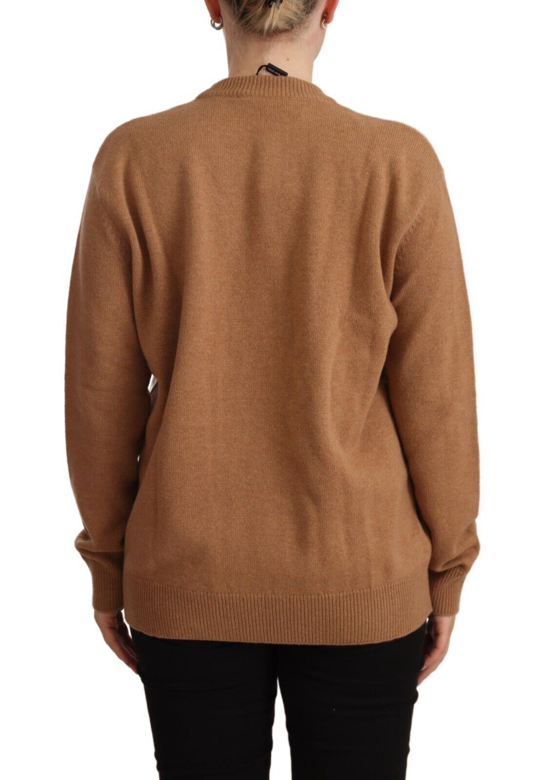 Dolce & Gabbana Chic Beige Cashmere Crewneck Sweater with #dgfamily Motive