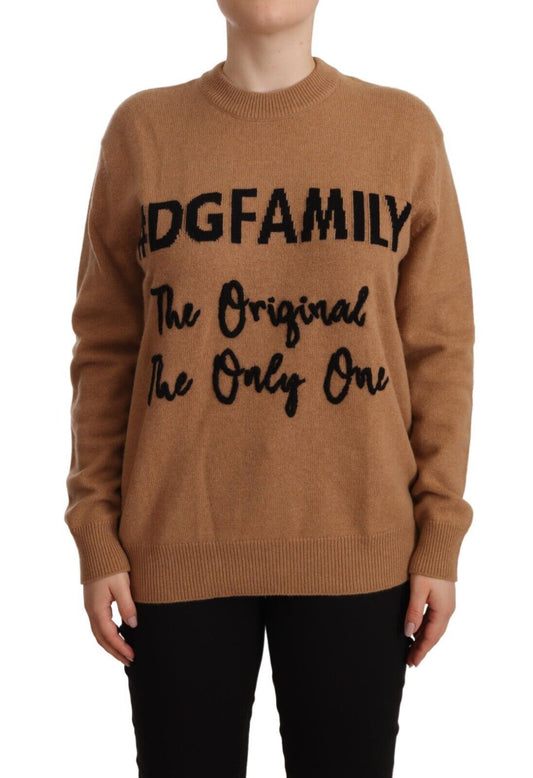 Dolce & Gabbana Chic Beige Cashmere Crewneck Sweater with #dgfamily Motive