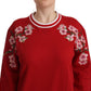 Dolce & Gabbana Elegant Red Crewneck Pullover with Floral Motif