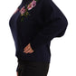 Dolce & Gabbana Floral Embroidered Blue Cashmere Sweater