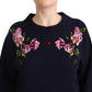 Dolce & Gabbana Floral Embroidered Blue Cashmere Sweater