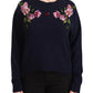 Dolce & Gabbana Floral Embroidered Blue Cashmere Sweater