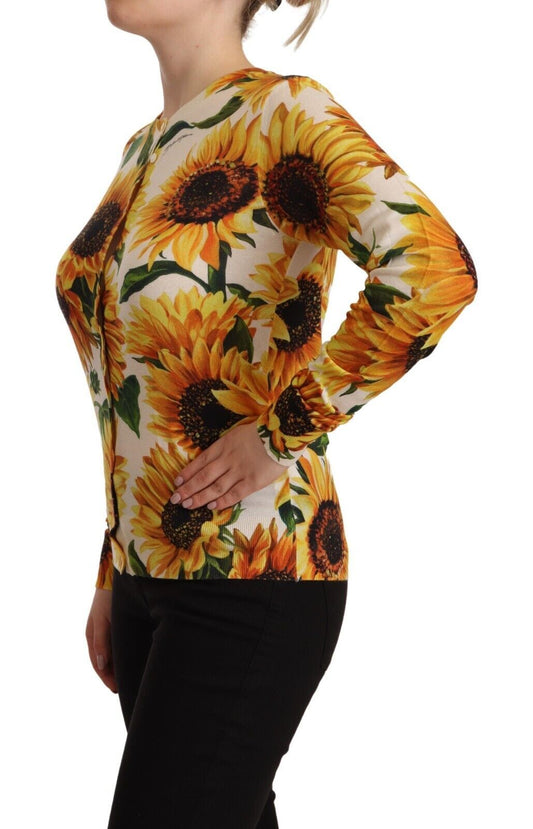 Dolce & Gabbana Sunflower Silk-Cashmere Cardigan Sweater