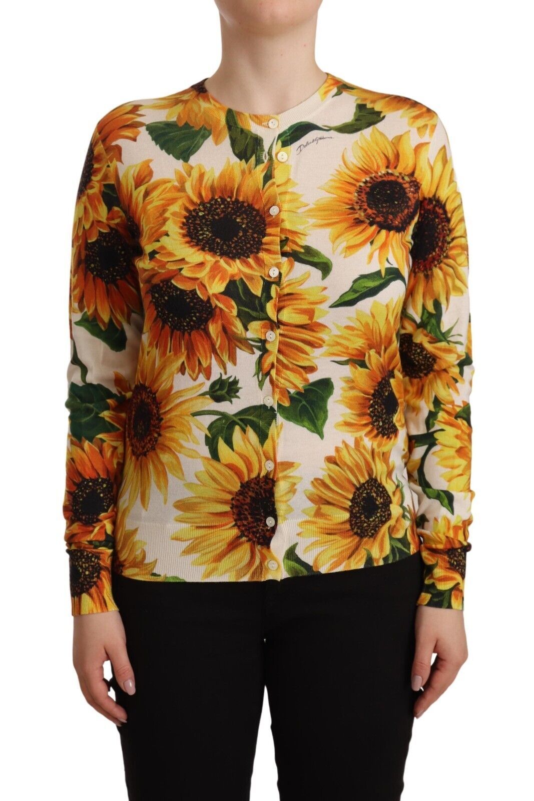 Dolce & Gabbana Sunflower Silk-Cashmere Cardigan Sweater