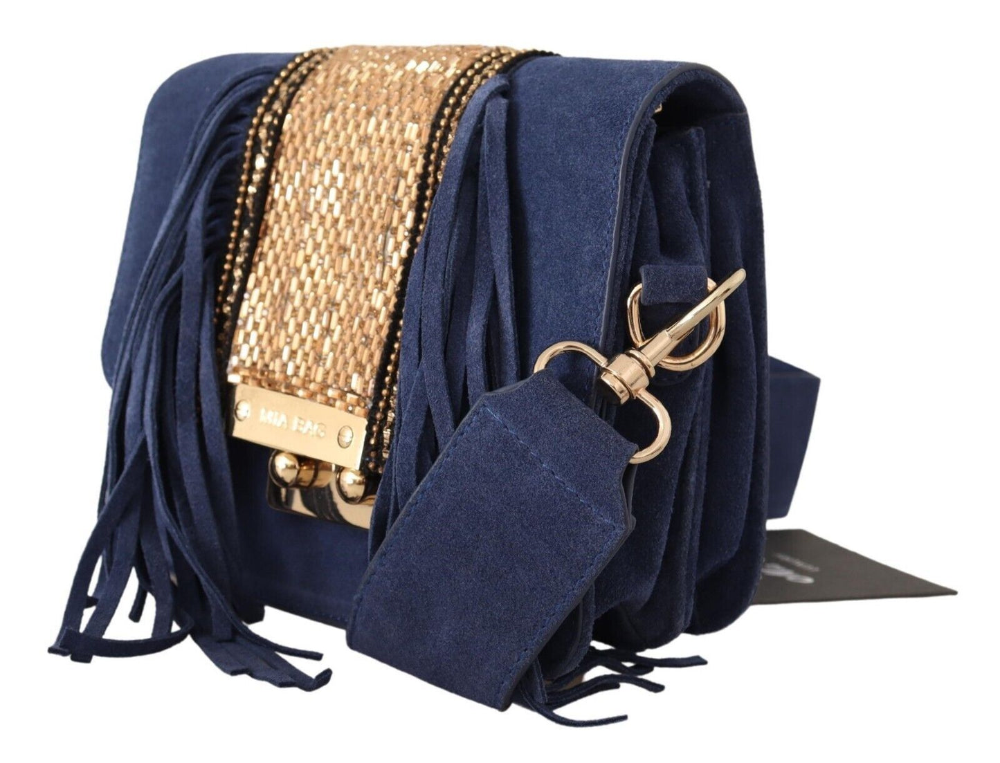 MIA Chic Suede Shoulder Handbag with Gold Applique