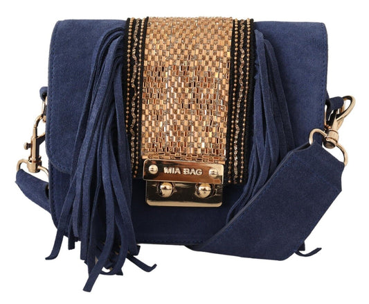 MIA Chic Suede Shoulder Handbag with Gold Applique