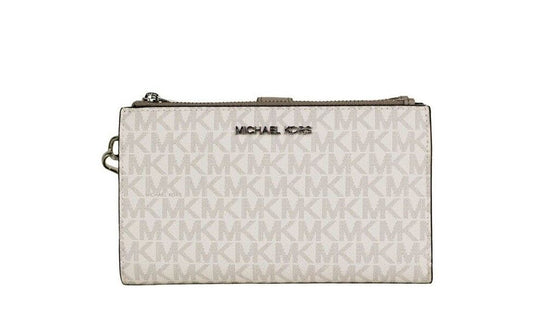 Michael Kors Jet Set Travel Bright White PVC Large Double Zip Wristlet Wallet