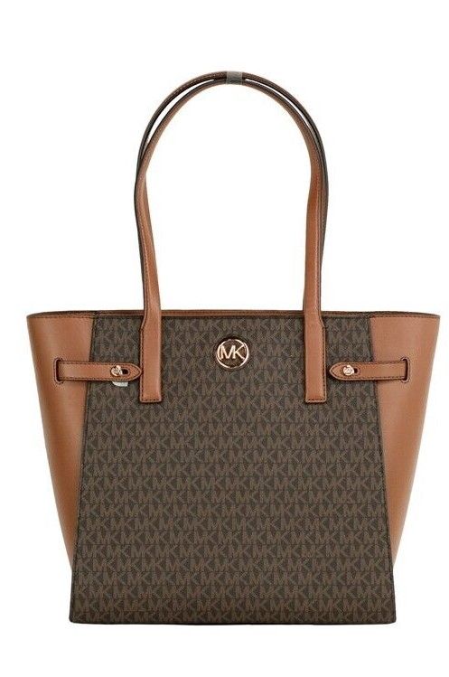 Michael Kors Carmen Large Brown Signature Leather North South Tote Handbag Purse