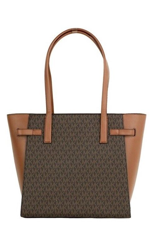 Michael Kors Carmen Large Brown Signature Leather North South Tote Handbag Purse