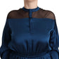 Masha Ma Elegant Crew Neck Silk Blouse in Blue