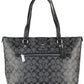 COACH Signature Coated Canvas Graphite Black Leather Gallery Tote Handbag