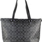 COACH Signature Coated Canvas Graphite Black Leather Gallery Tote Handbag