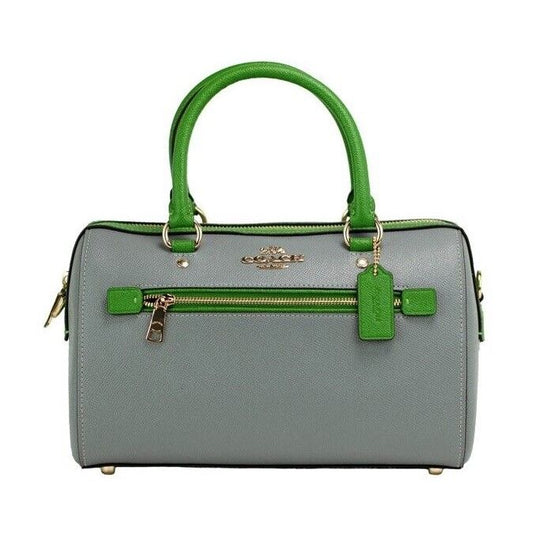 COACH Rowan Multi Kelly Green Colorblock Leather Satchel Crossbody Bag