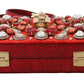 Dolce & Gabbana Chic Red Silk Blend Box Clutch with Gold Details