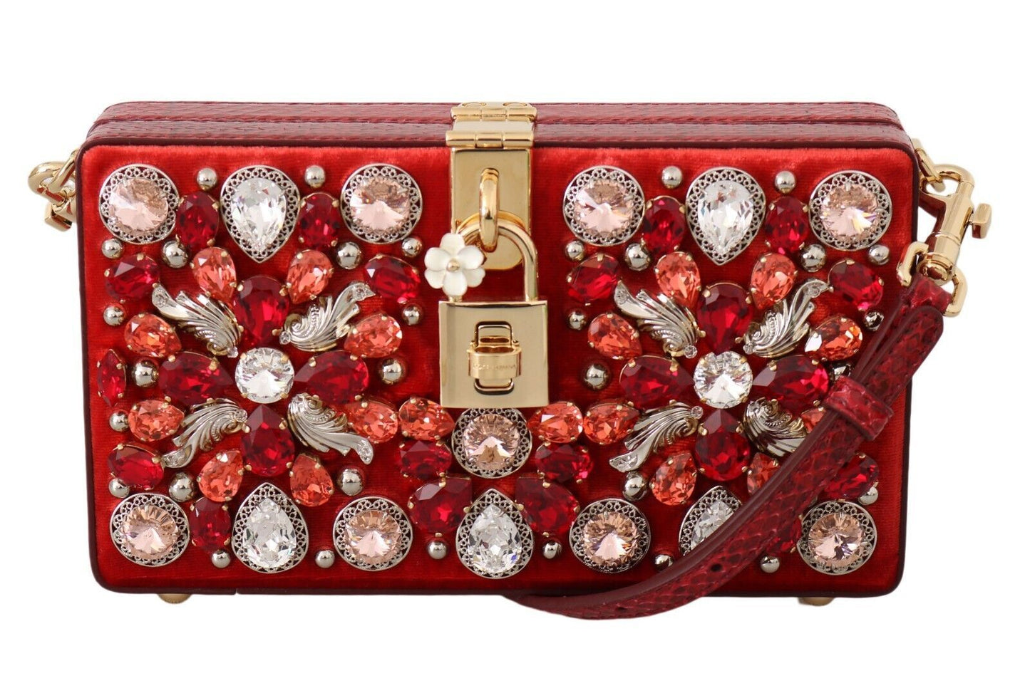 Dolce & Gabbana Chic Red Silk Blend Box Clutch with Gold Details