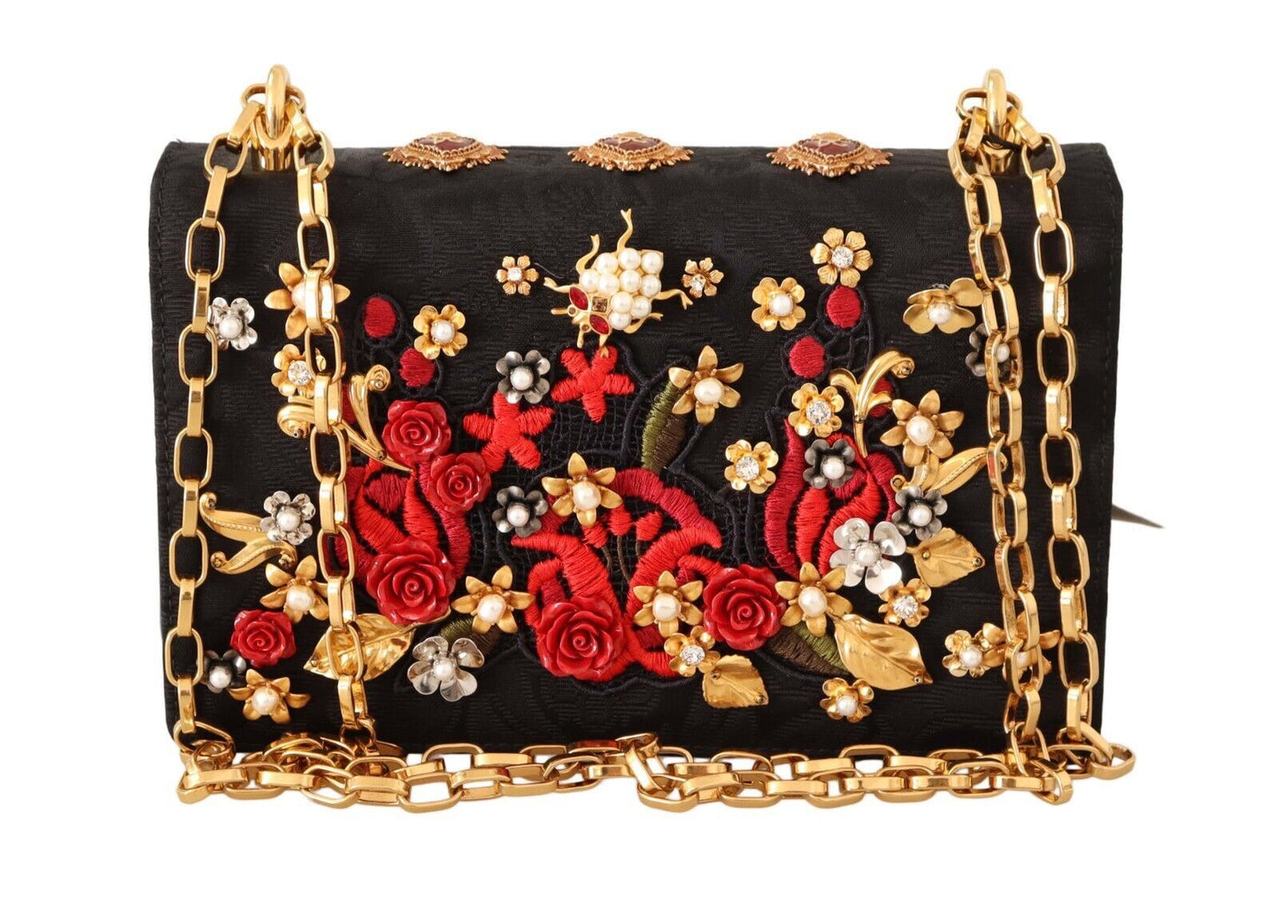 Dolce & Gabbana Embellished Brocade Shoulder Bag with Gold Accents