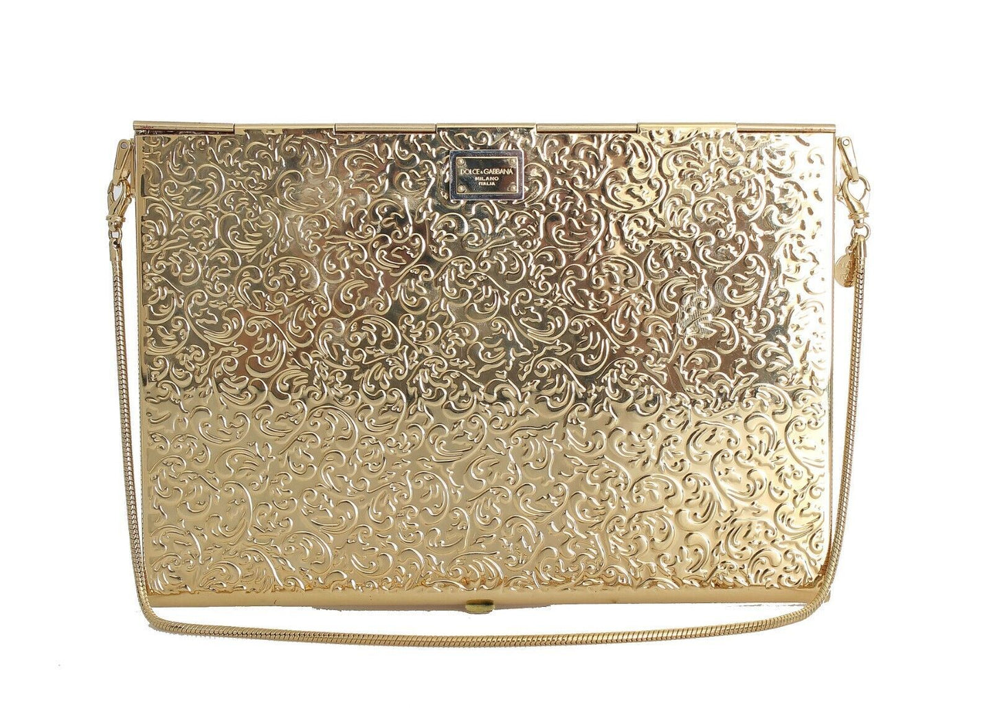 Dolce & Gabbana Elegant Gold Evening Box Clutch with Red Roses