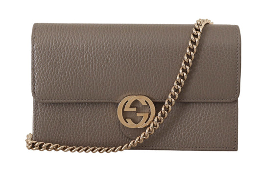 Gucci Elegant Grey Leather Shoulder Bag