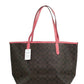 COACH Varsity Brown Watermelon Signature Canvas City Tote Handbag Purse