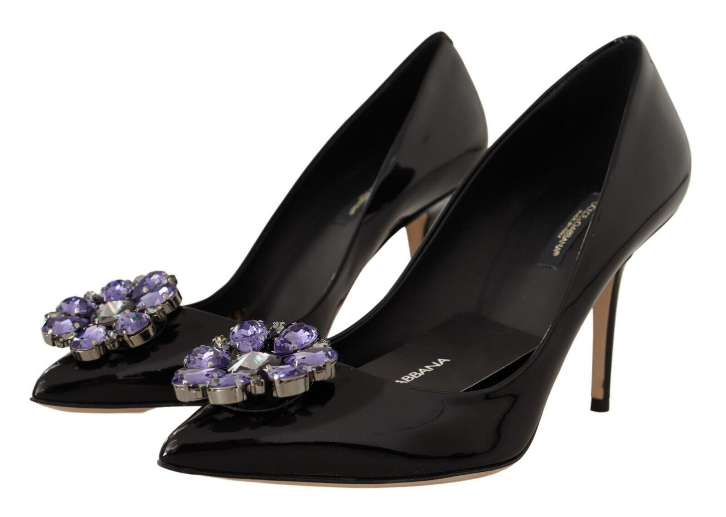 Dolce & Gabbana Elegant Patent Leather Pumps with Purple Crystals