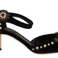 Dolce & Gabbana Elegant Velvet Studded Heels with Floral Accent