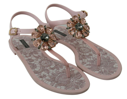 Dolce & Gabbana Elegant Pink Crystal Embellished Sandals