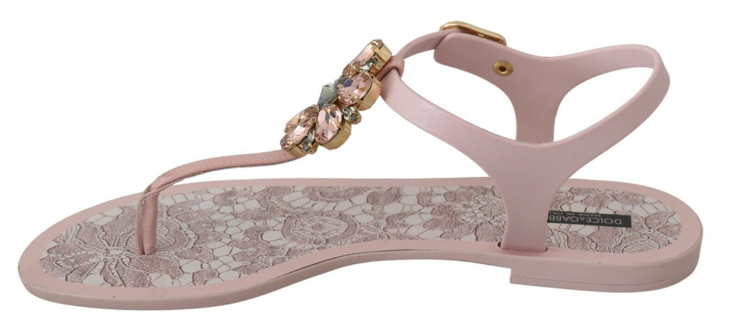 Dolce & Gabbana Elegant Pink Crystal Embellished Sandals