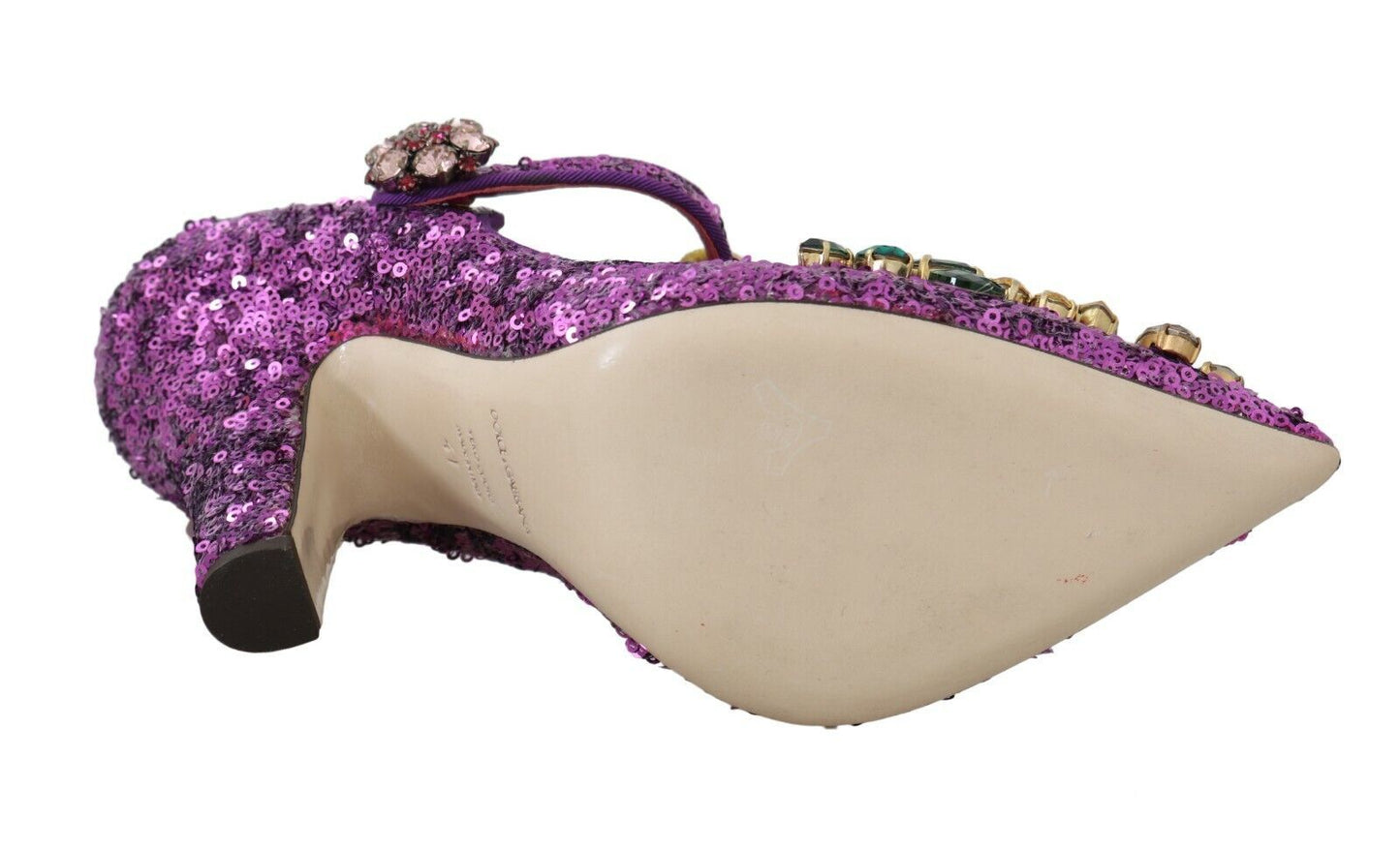 Dolce & Gabbana Elegant Purple Sequined T-Strap Heels