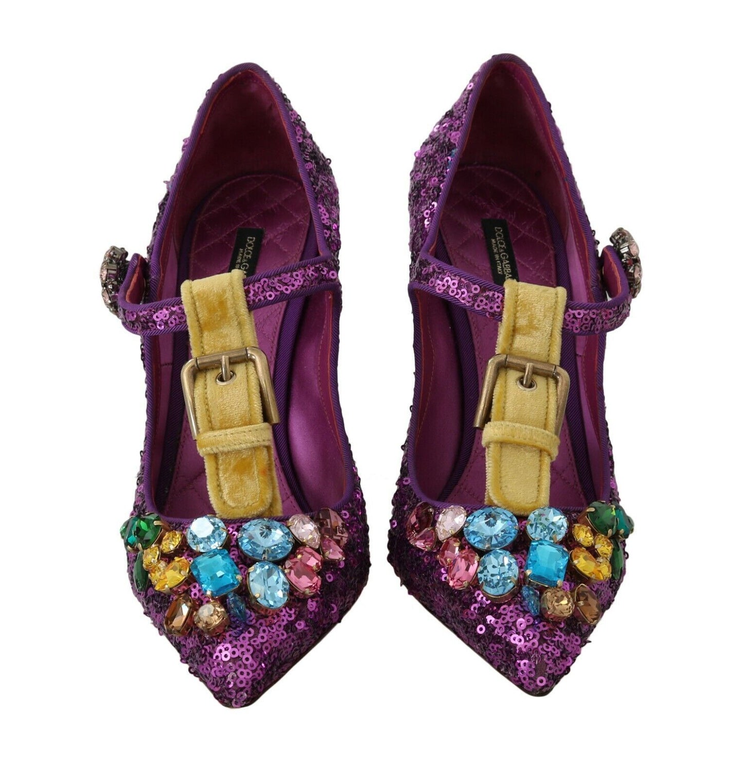 Dolce & Gabbana Elegant Purple Sequined T-Strap Heels