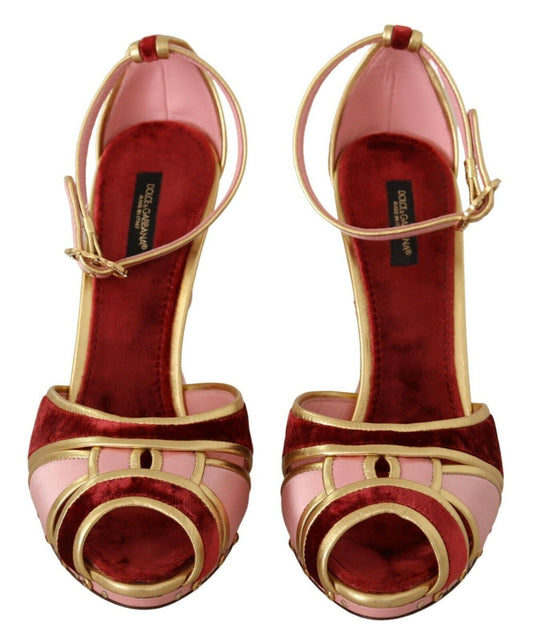 Dolce & Gabbana Chic Red Velvet Ankle Strap Sandals