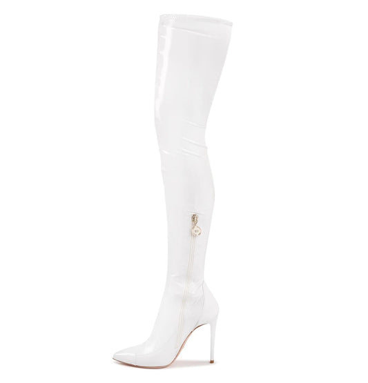 Elisabetta Franchi Elegant Pointed White Boots with Coated Finish