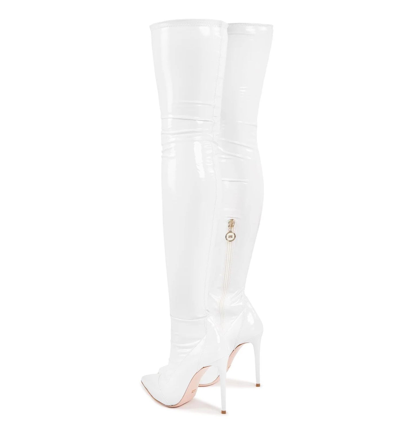 Elisabetta Franchi Elegant Pointed White Boots with Coated Finish