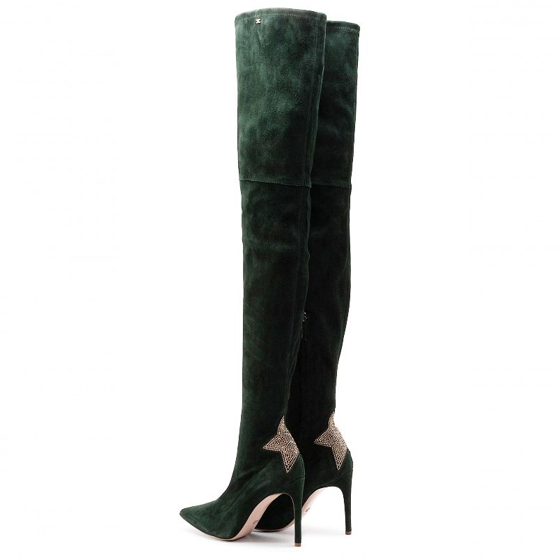 Elisabetta Franchi Chic Suede Calfskin Boots with Rhinestone Heels