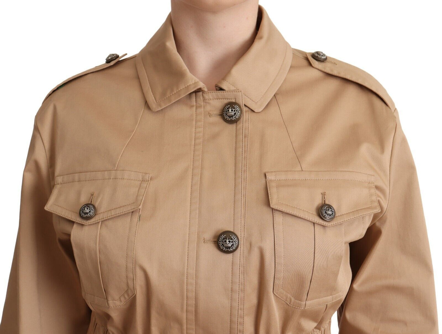 Dolce & Gabbana Chic Beige Button Down Coat with Embellishments