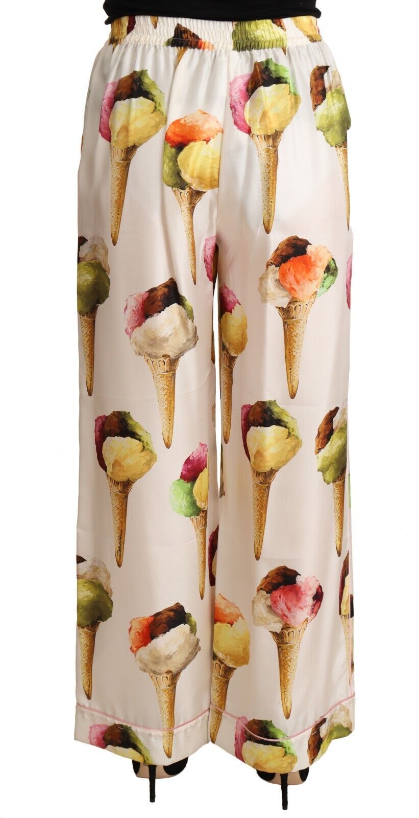 Dolce & Gabbana Elegant Silk Lounge Pants with Ice Cream Print