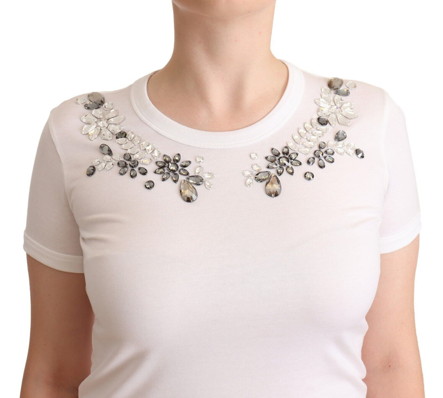 Dolce & Gabbana Crystal-Embellished White Cotton Tee