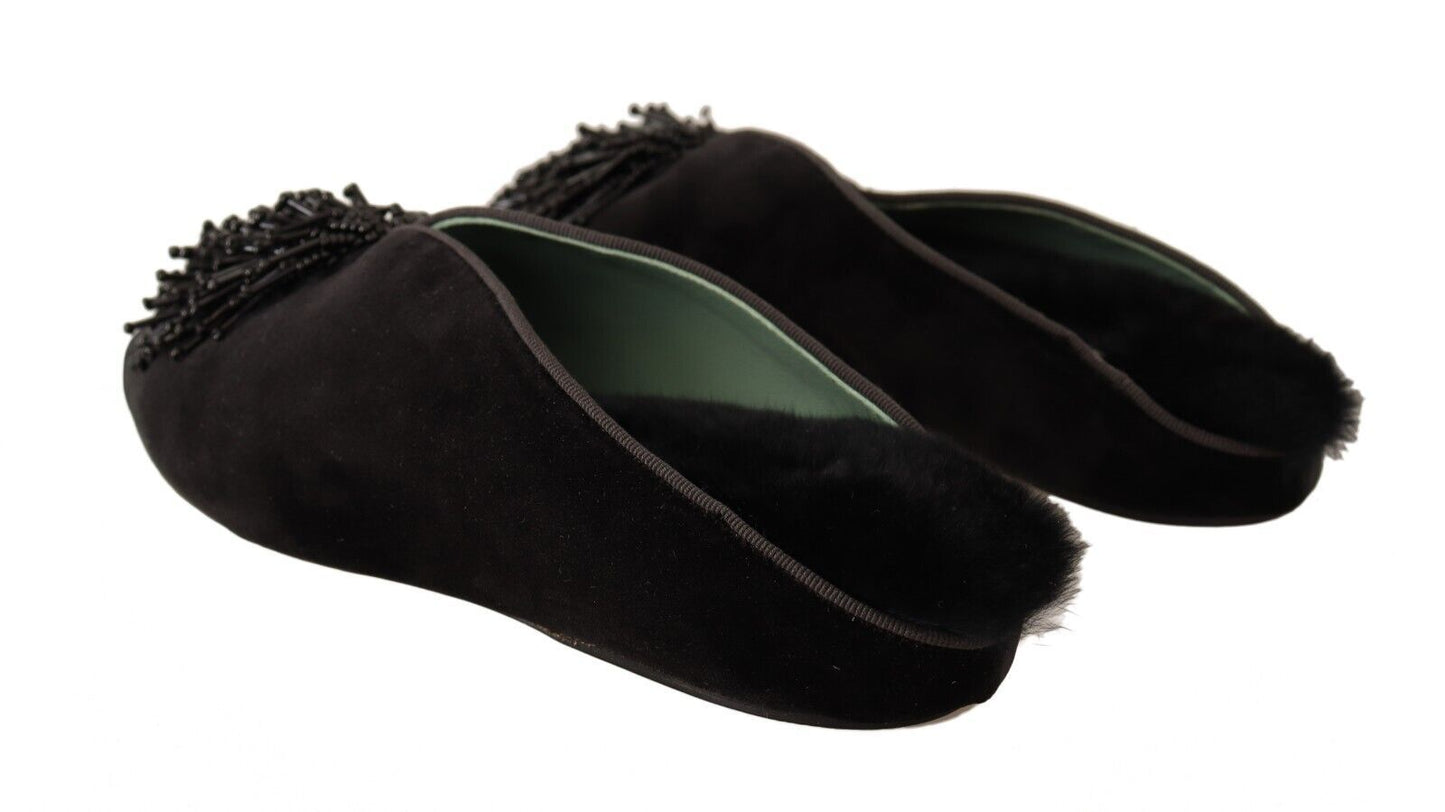 Paola D'Arcano Elegant Suede Leather Embellished Flats