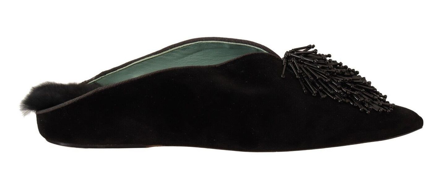 Paola D'Arcano Elegant Suede Leather Embellished Flats