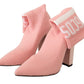 GCDS Chic Pink Suede Ankle Boots with Logo Socks