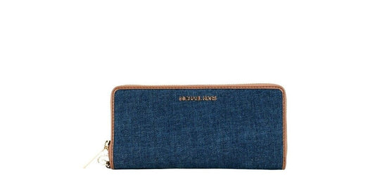 Michael Kors Jet Set Travel Large Indigo Denim Canvas Continental Wrist Wallet